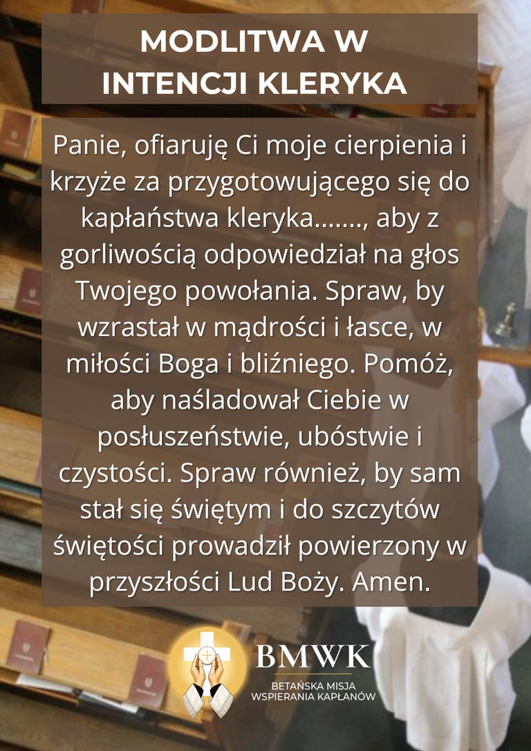 Paveikslėlis su malda klieriko intencija