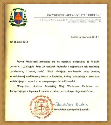 Błogosławieństwo abp. Stanisława Budzika dla Betańskiej Misji